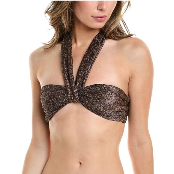 NEW Ramy Brook Brown Sparkle Lura Bikini Top Size Small - Picture 1 of 7